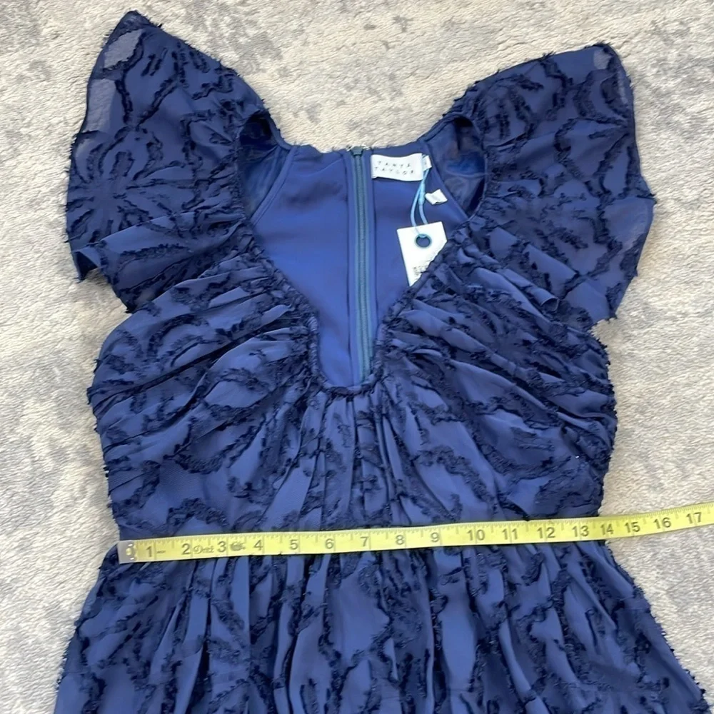 NWT Tanya Taylor Leonie Gown Navy Blue Maxi Formal Notched V Sz 4
